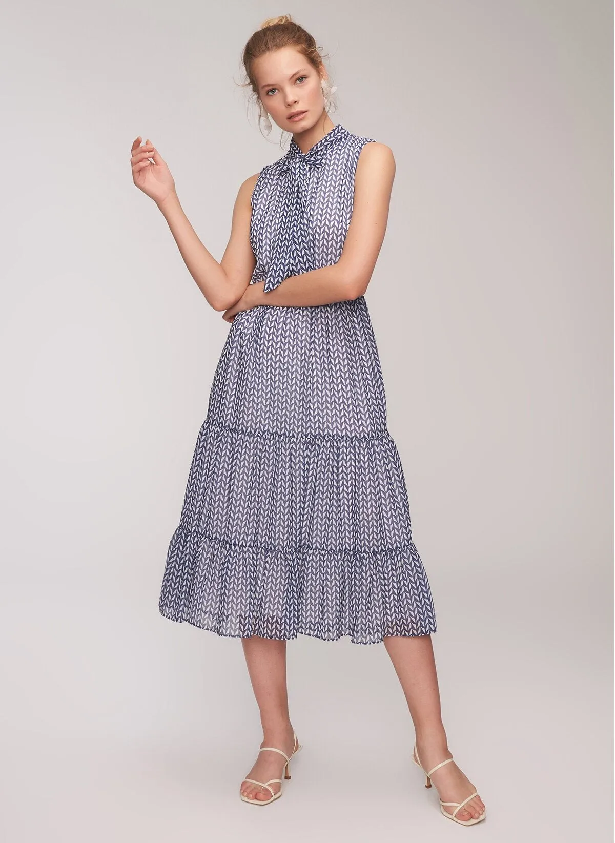 12872 Ecru-Blue Patterned Dress