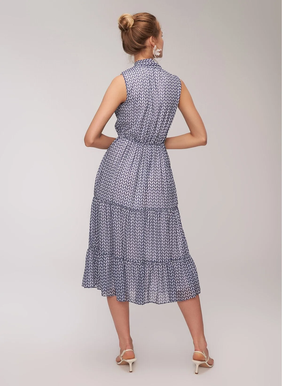 12872 Ecru-Blue Patterned Dress
