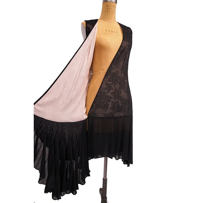 40 NEW $2575 ROBERTO CAVALLI Black STAPELIA LACE Nude Lining WRAP COCKTAIL DRESS