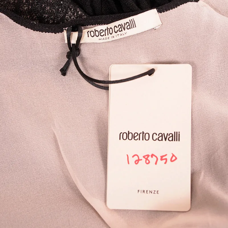 40 NEW $2575 ROBERTO CAVALLI Black STAPELIA LACE Nude Lining WRAP COCKTAIL DRESS