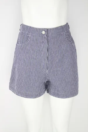 90s blue and white checked denim shorts - S