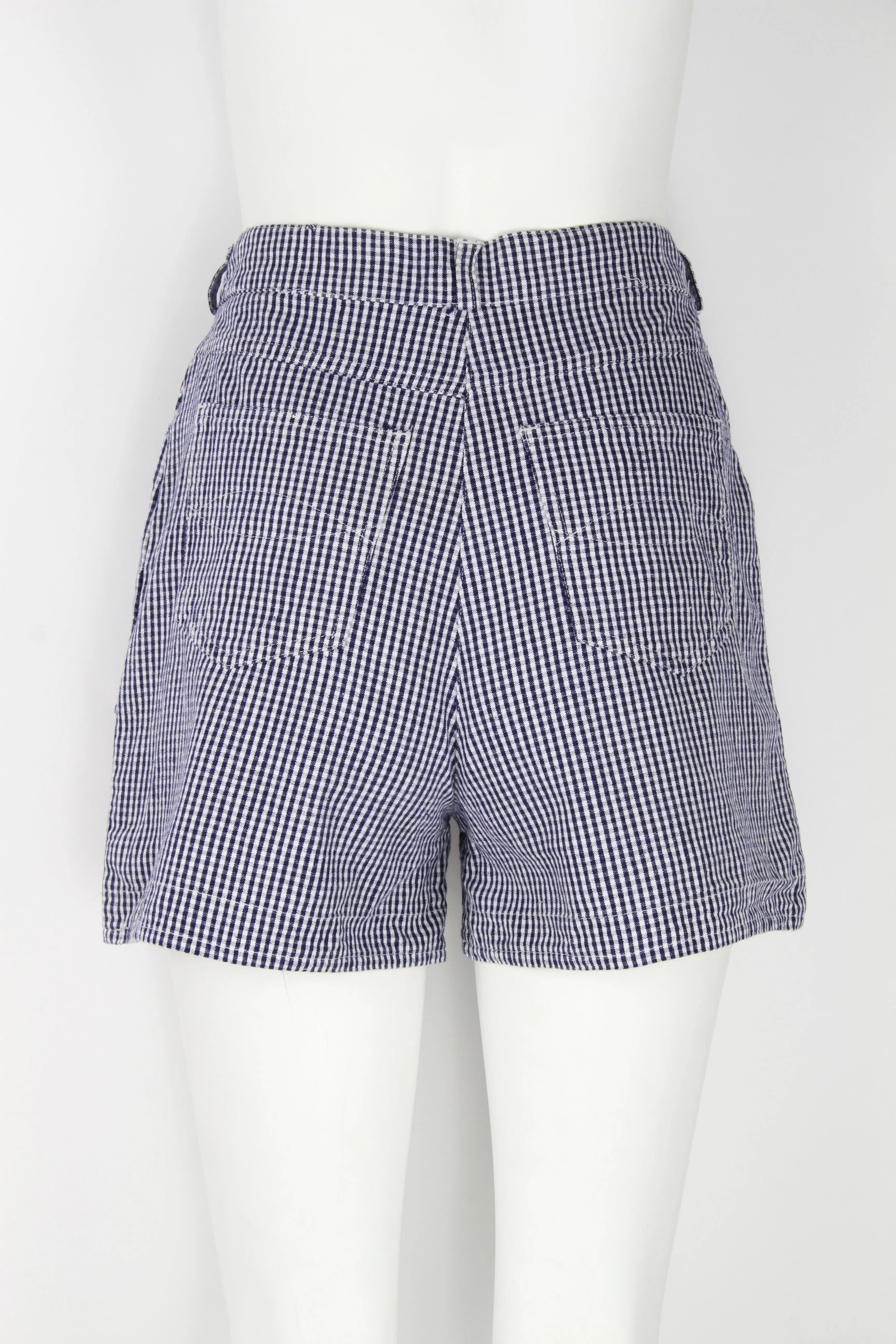 90s blue and white checked denim shorts - S