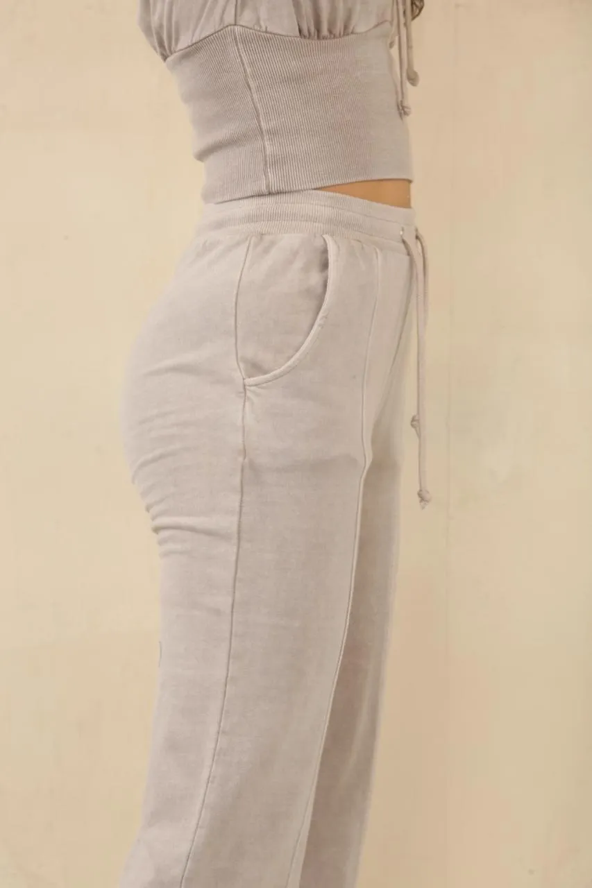 Acid Wash Ribbed Corset Cropped Hoodie & Joggers Tracksuit