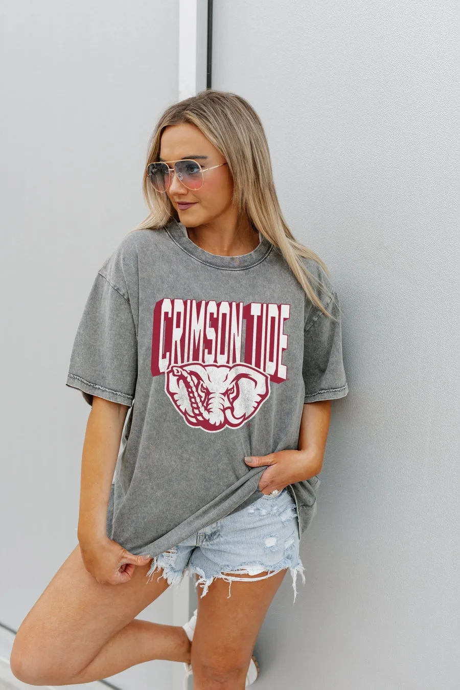 ALABAMA CRIMSON TIDE SOLID DEFENSE OVERSIZED CREWNECK TEE