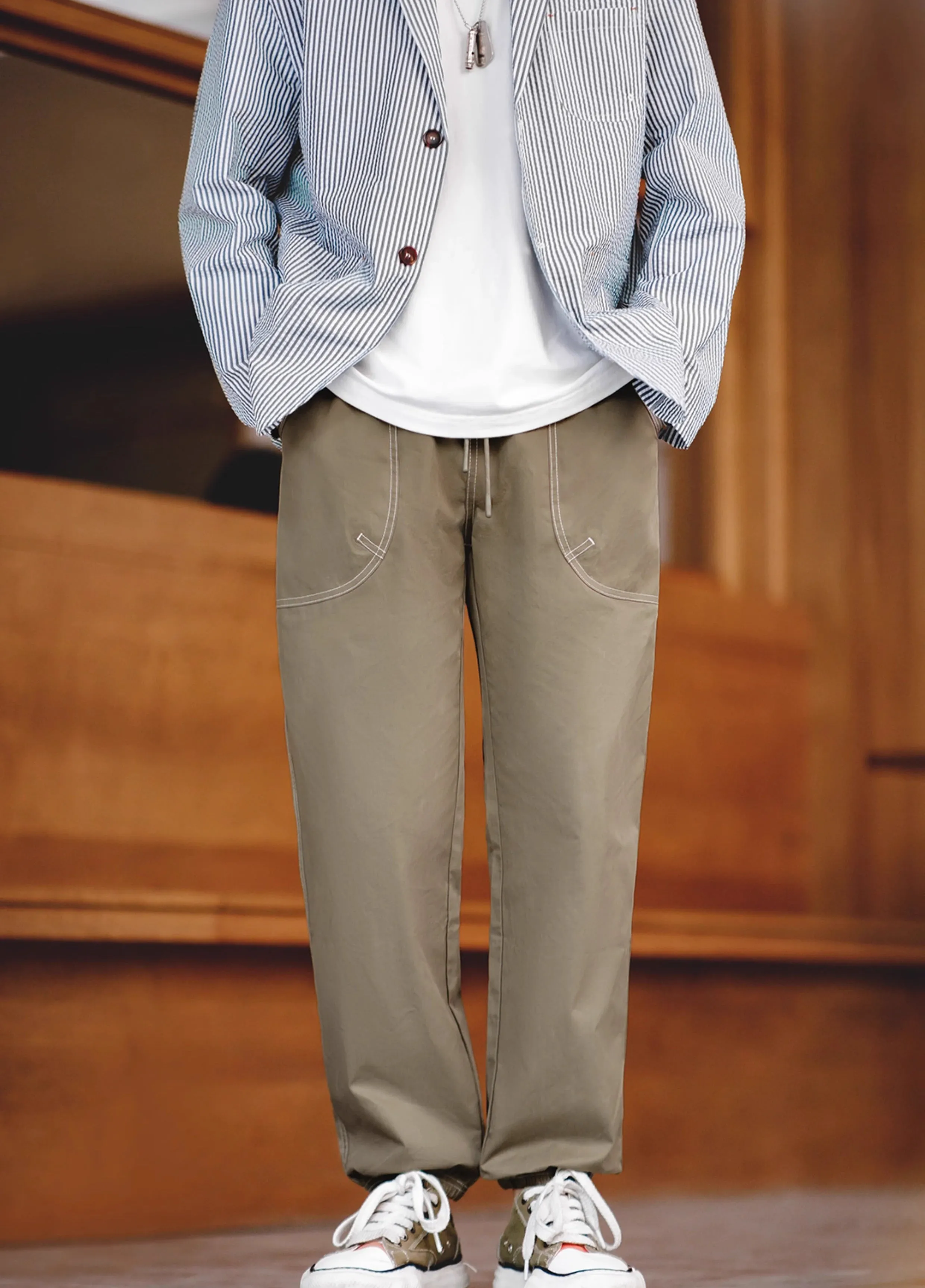 American Workwear Open-Threaded Design Silhouette Men's Trousers