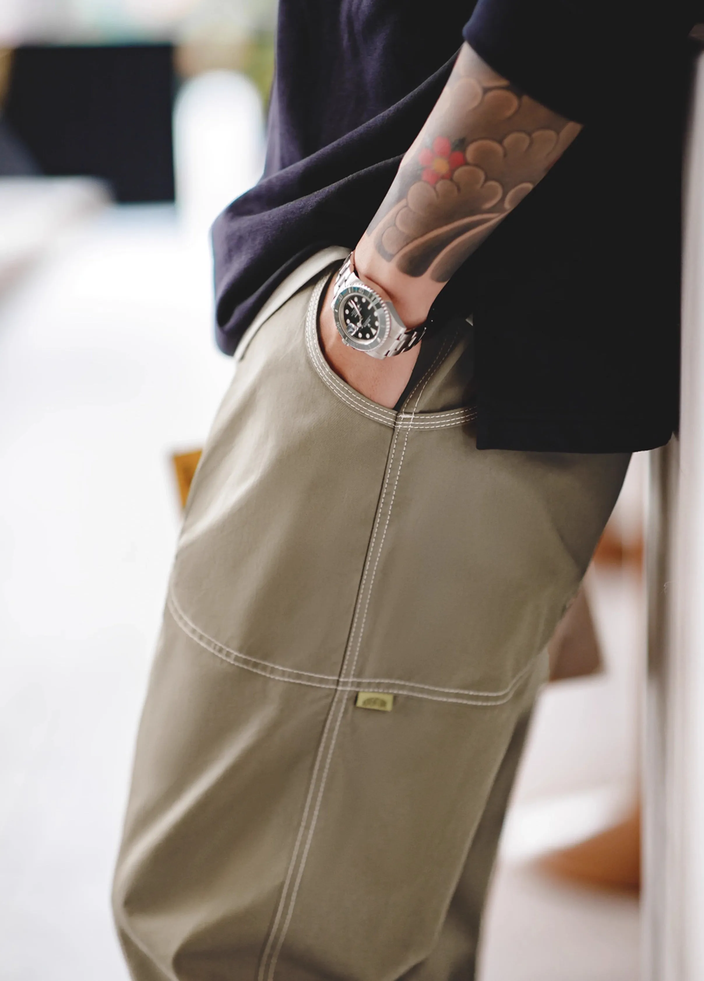American Workwear Open-Threaded Design Silhouette Men's Trousers