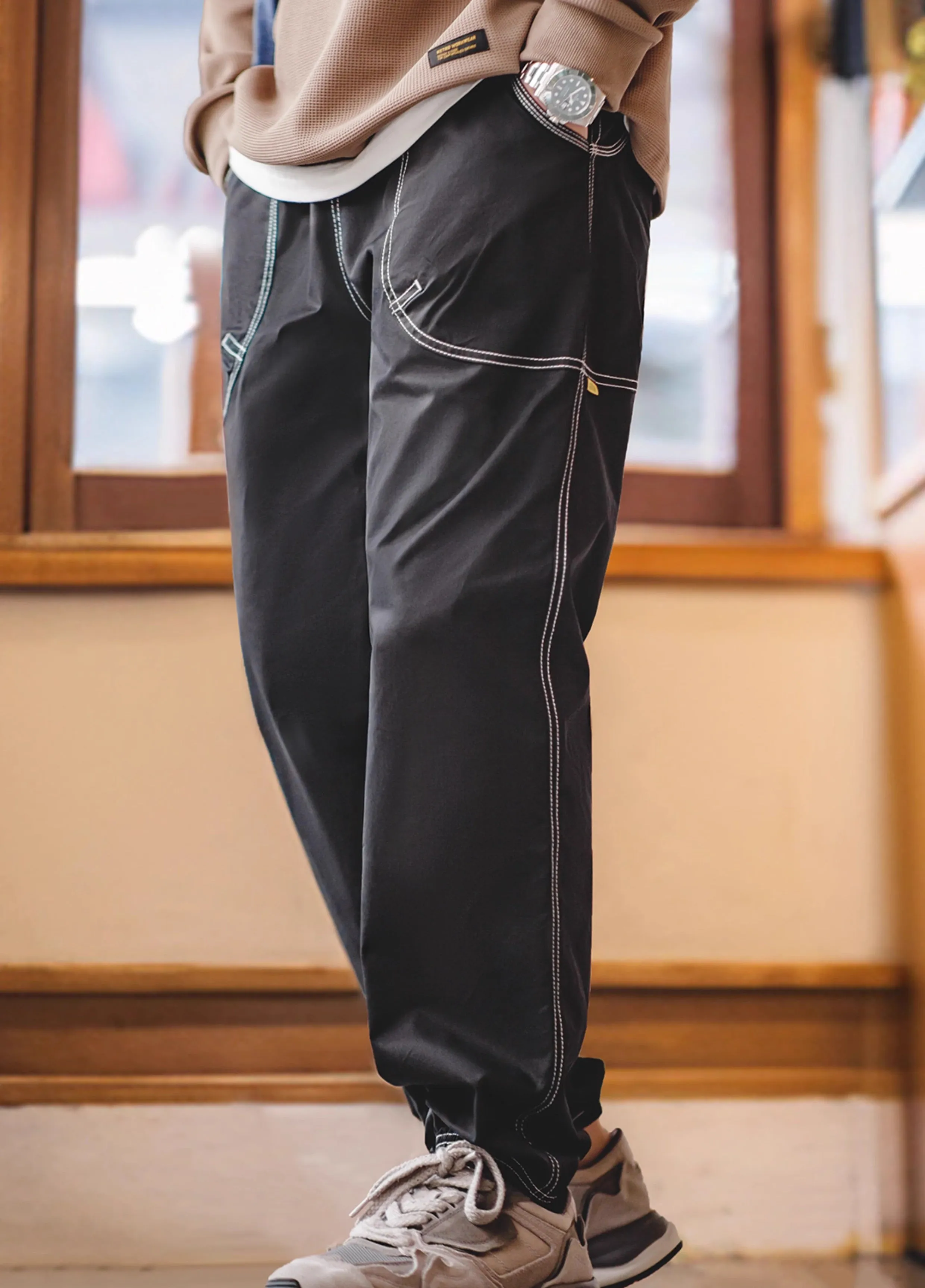 American Workwear Open-Threaded Design Silhouette Men's Trousers