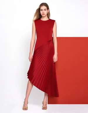 Asymmetric Pleated Hem Midi Dress