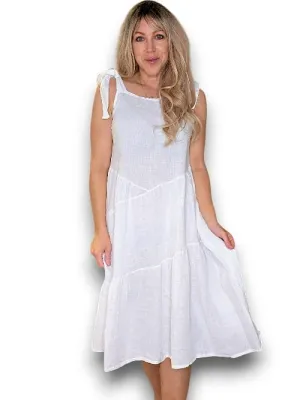 BOW TIE LINEN SUMMER DRESS WHITE