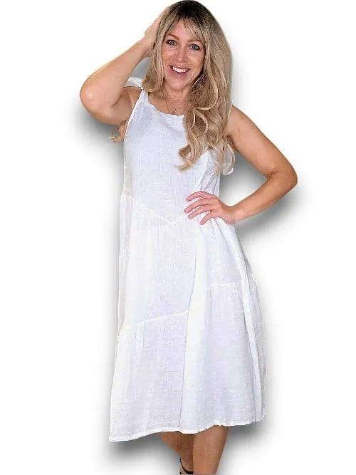 BOW TIE LINEN SUMMER DRESS WHITE