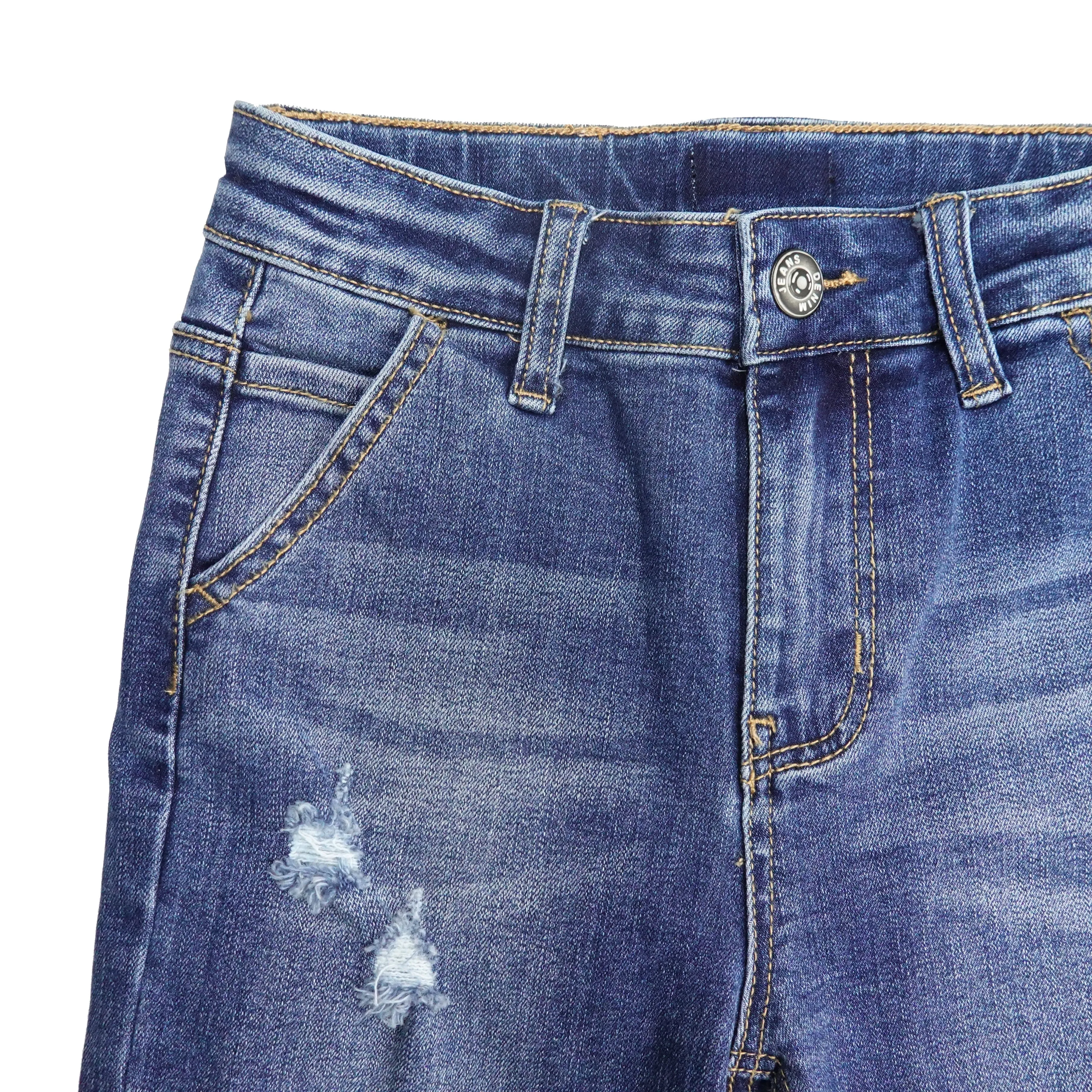 Boy Little Kid Ripped Elastic Band Inside Slim Fit Denim Jeans Pants