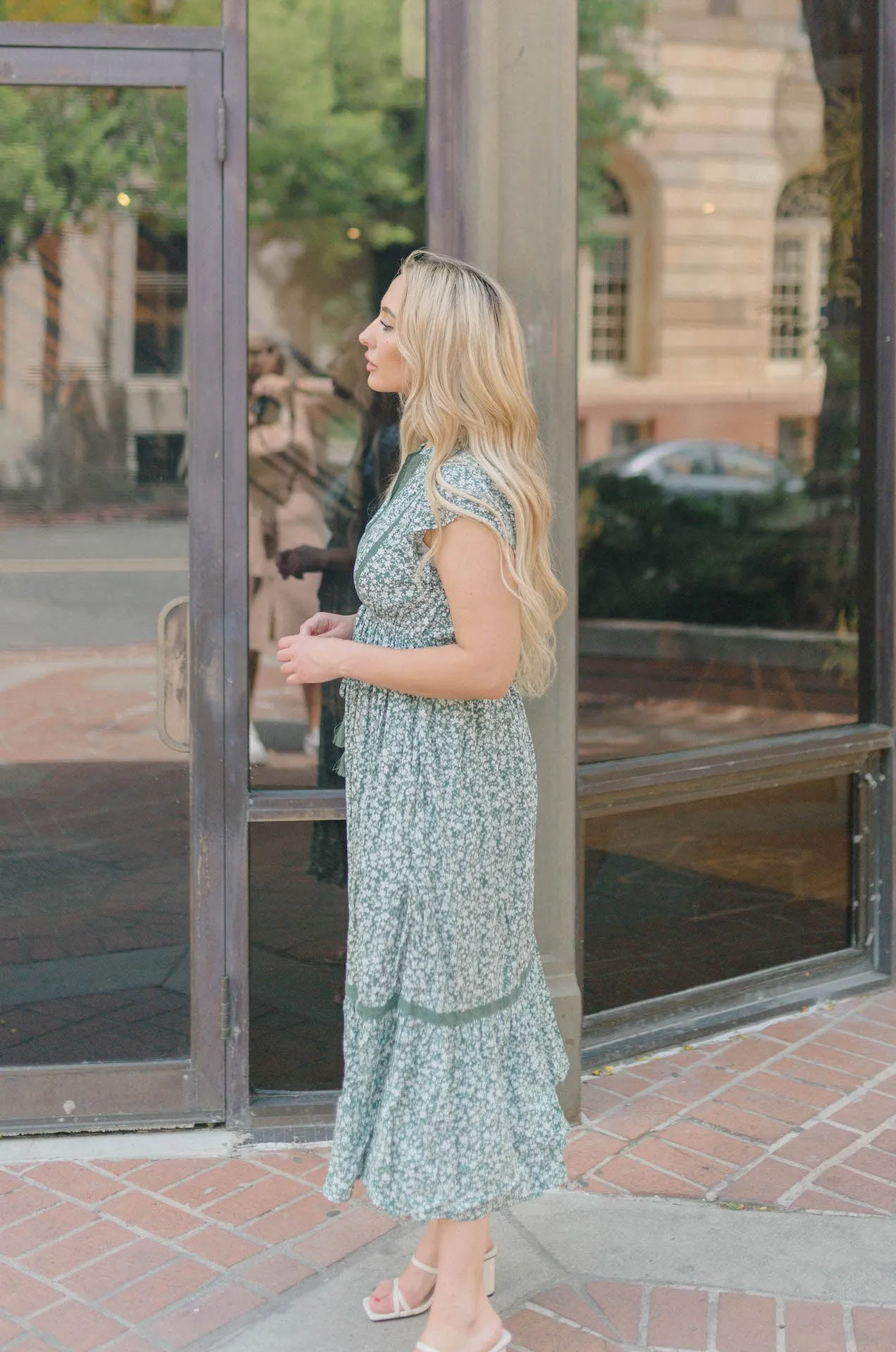 Bri Green Floral Midi Dress