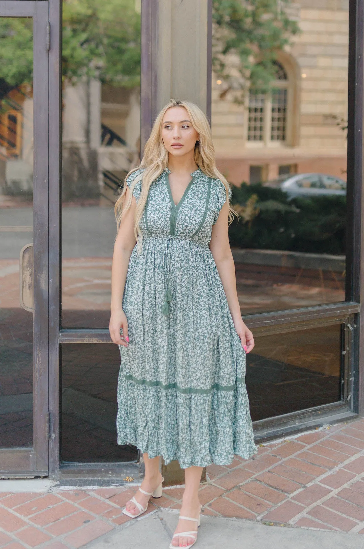 Bri Green Floral Midi Dress