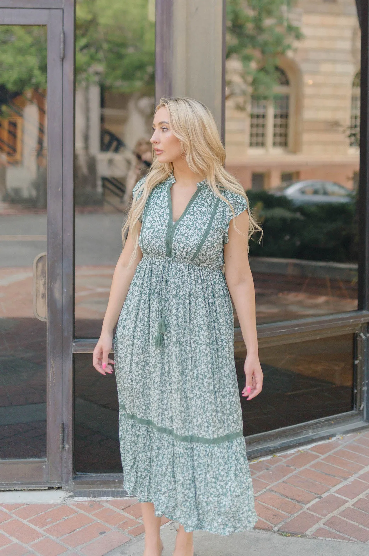 Bri Green Floral Midi Dress