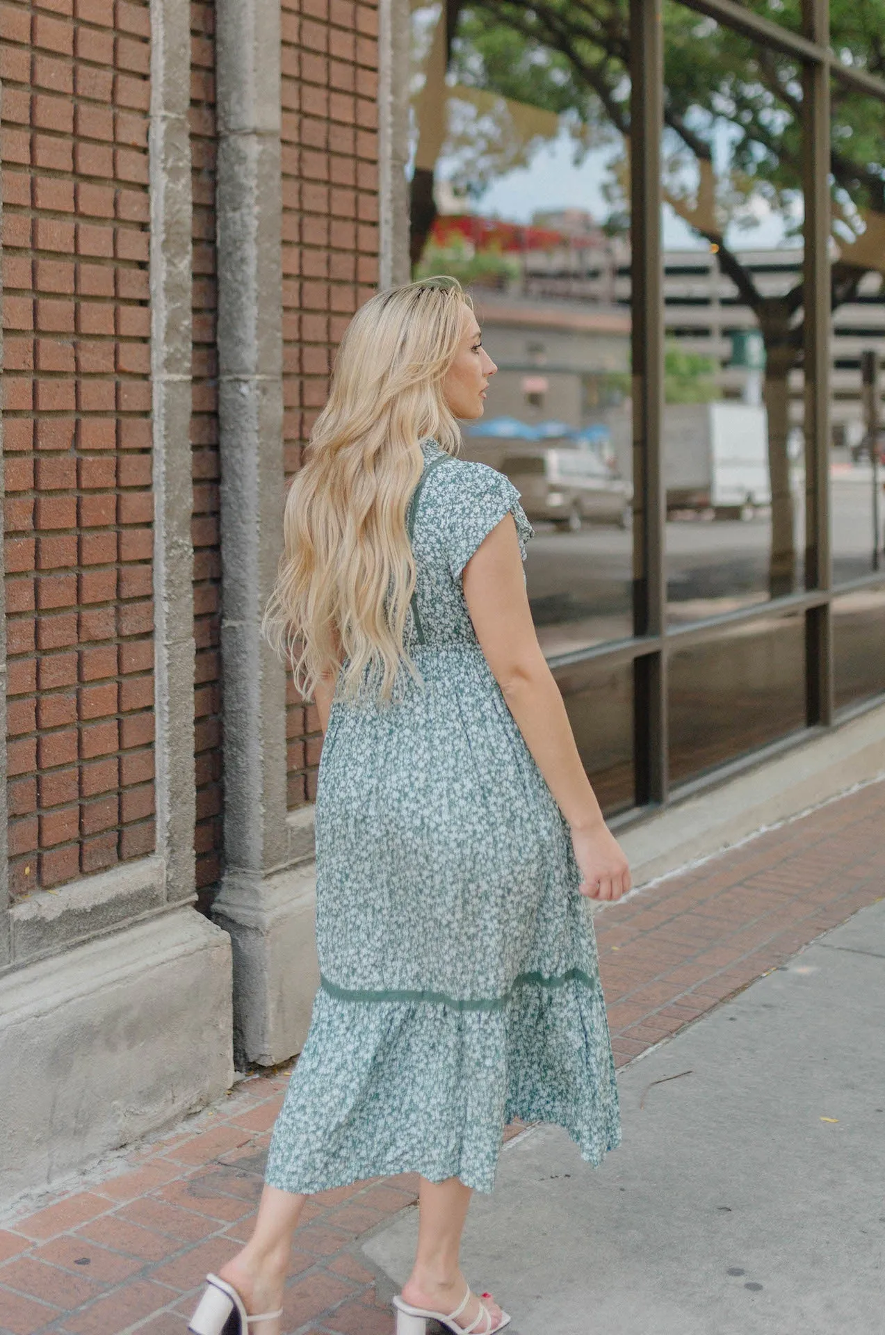 Bri Green Floral Midi Dress
