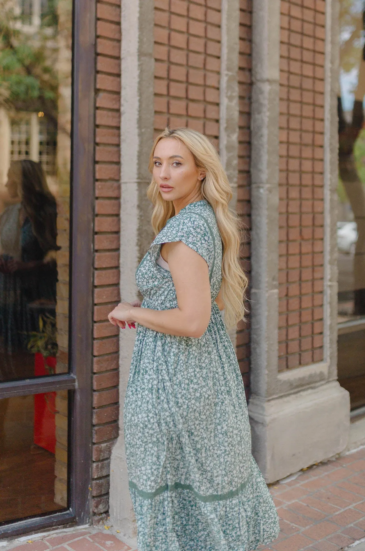 Bri Green Floral Midi Dress
