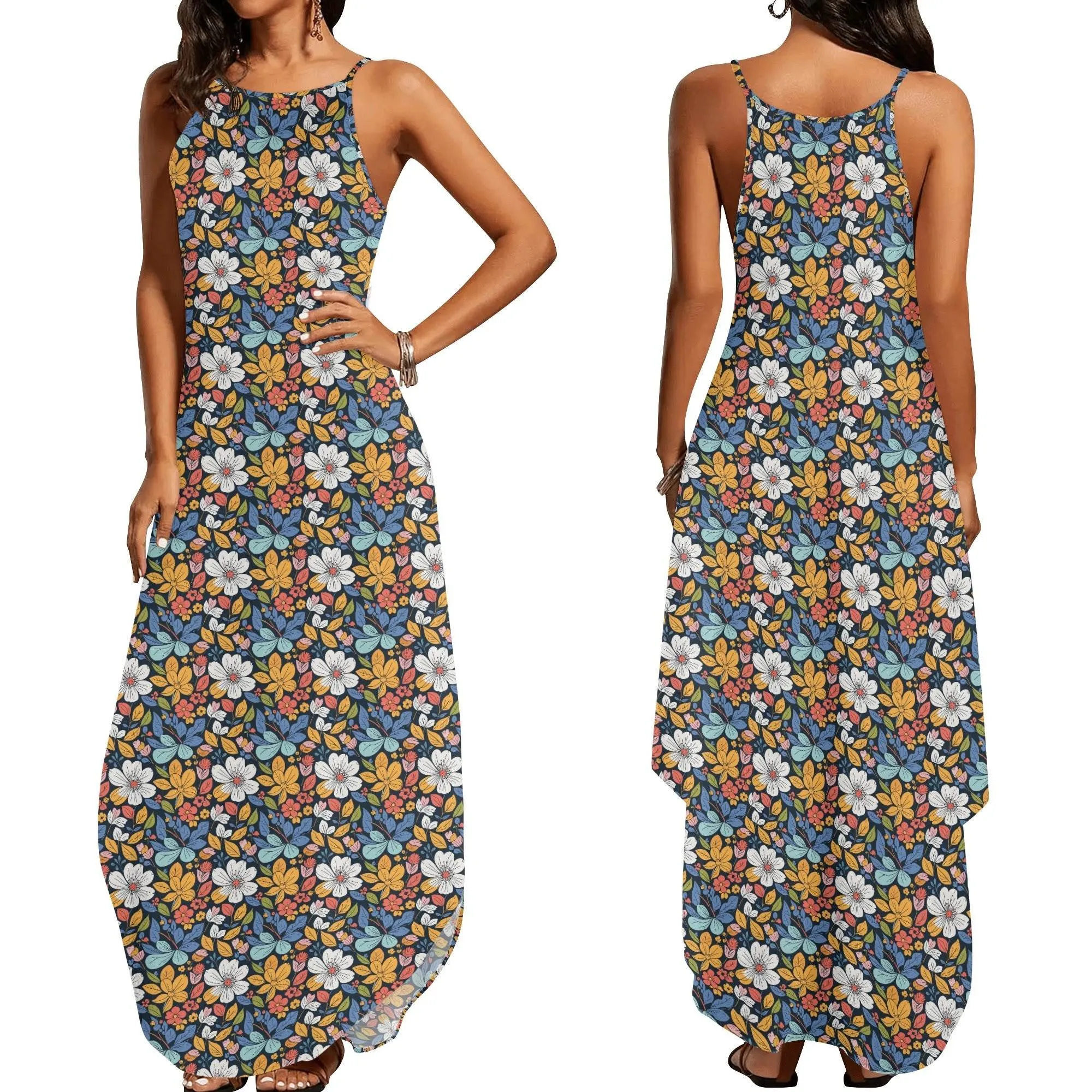 Bright Flowers Womens Elegant Sleeveless Evening Dress