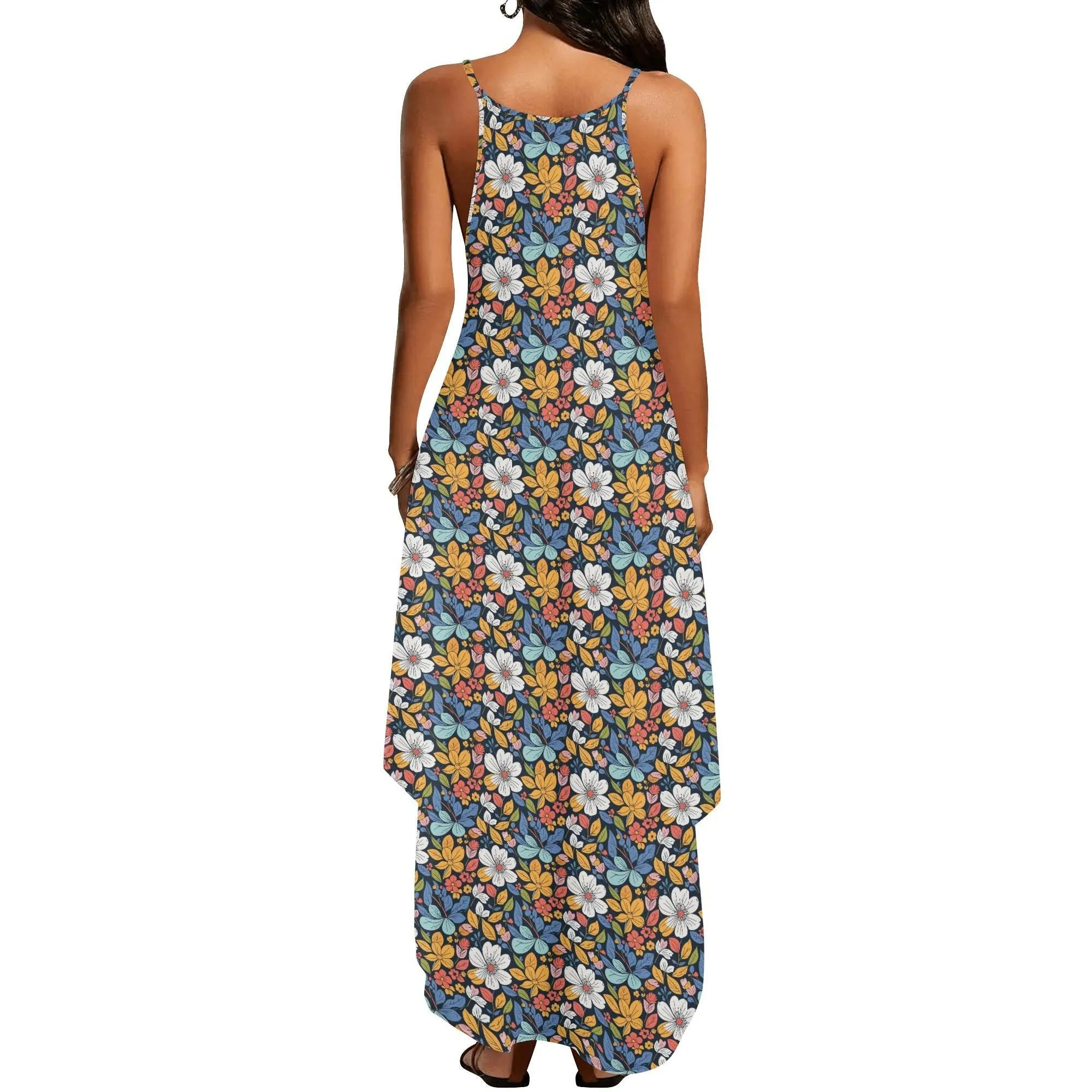 Bright Flowers Womens Elegant Sleeveless Evening Dress