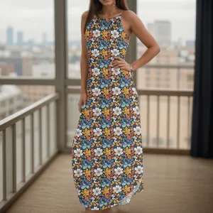 Bright Flowers Womens Elegant Sleeveless Evening Dress