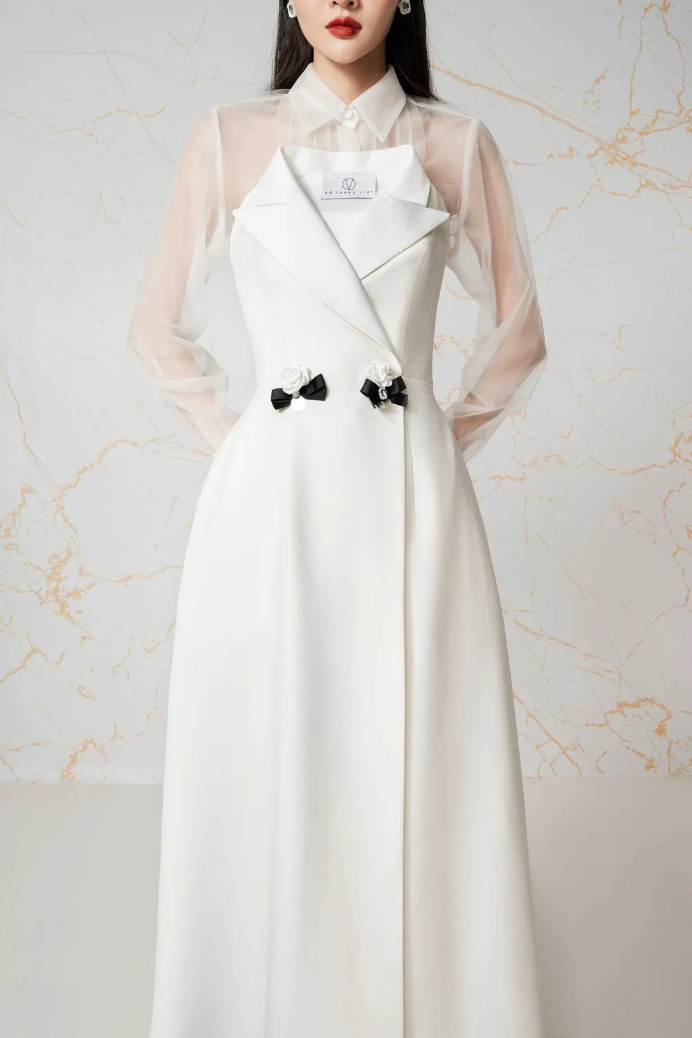 Callista Strapless Crossover Burlap Midi Dress