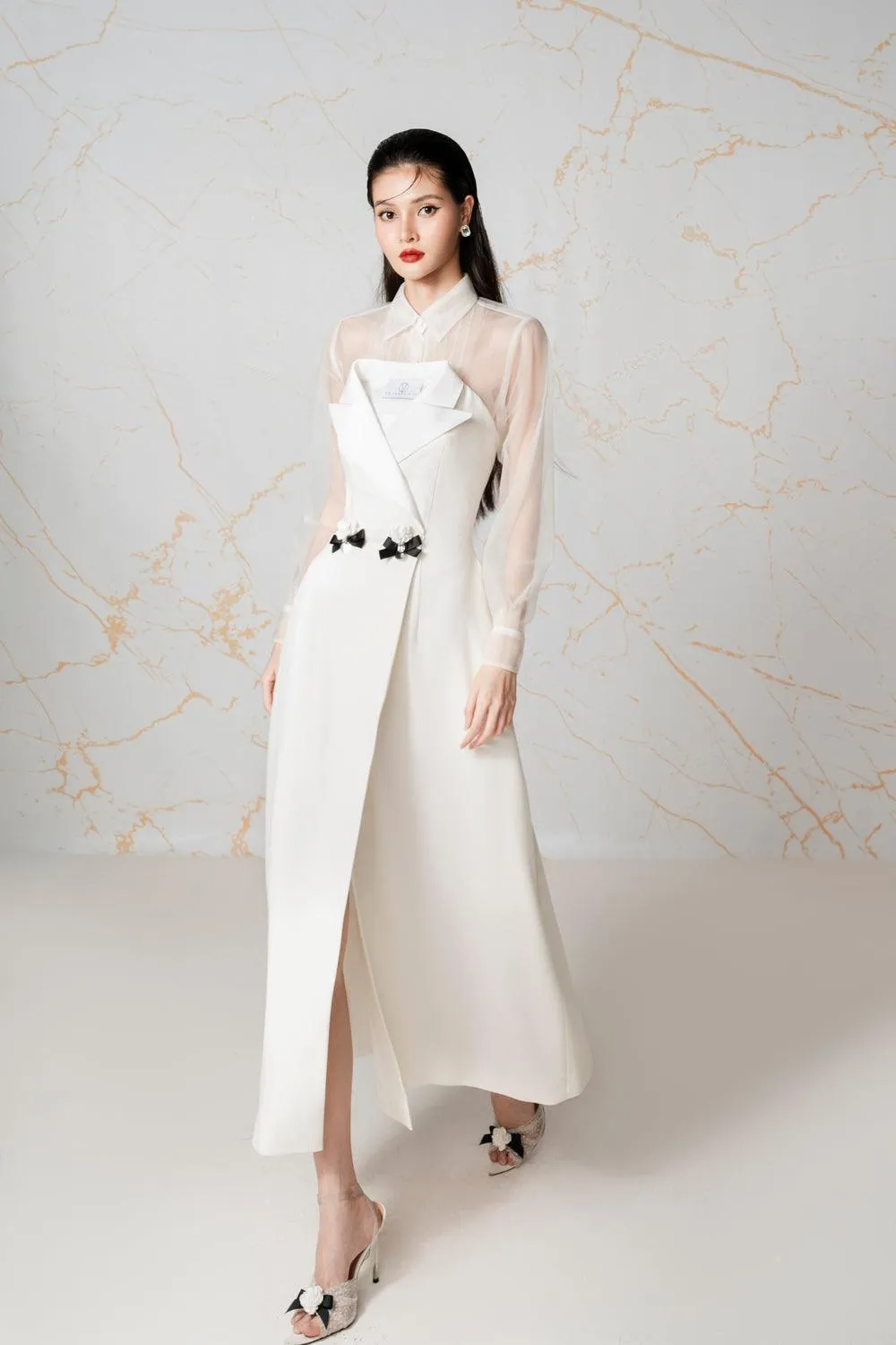 Callista Strapless Crossover Burlap Midi Dress