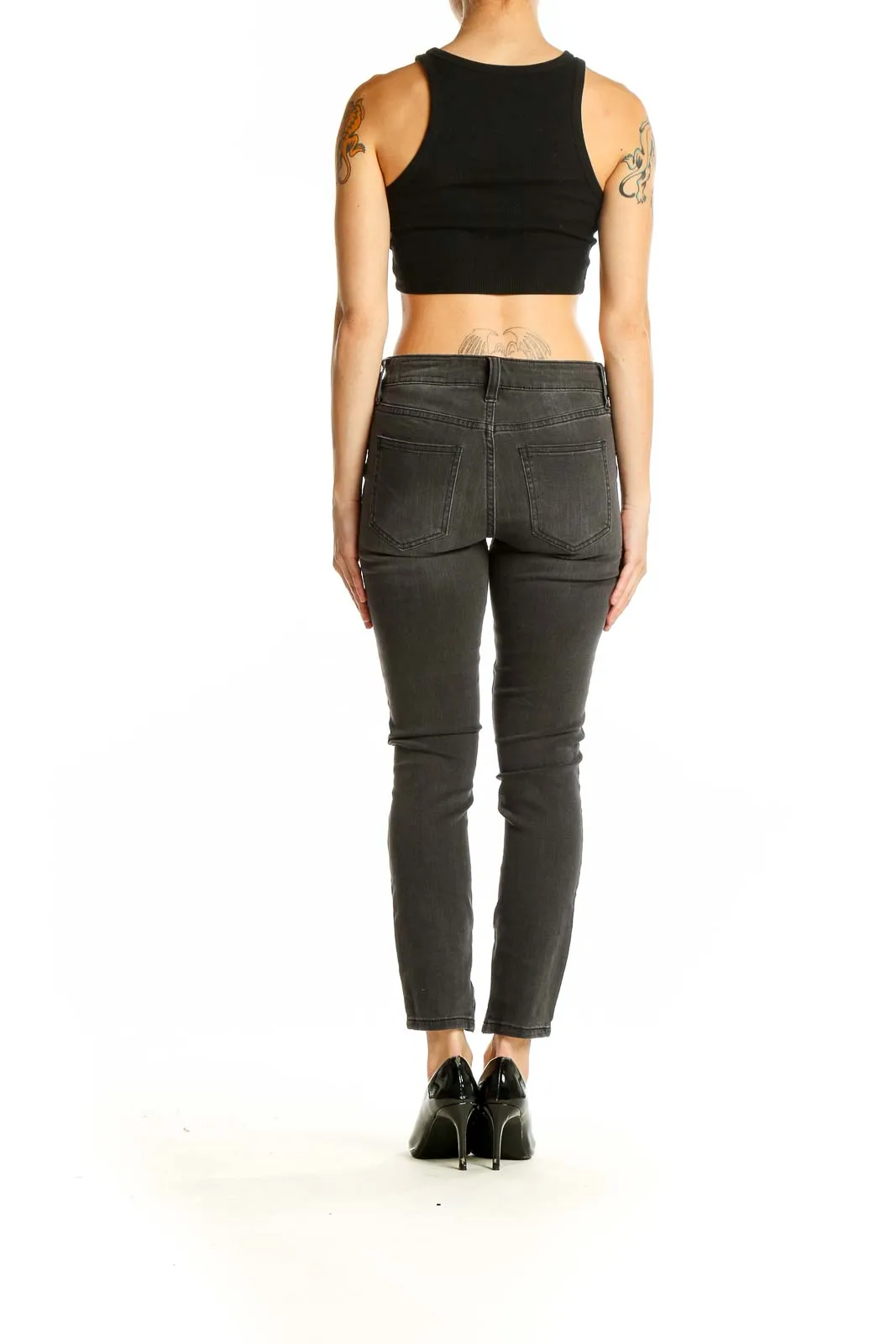 Charcoal Gray Slim Fit Ankle Jeans