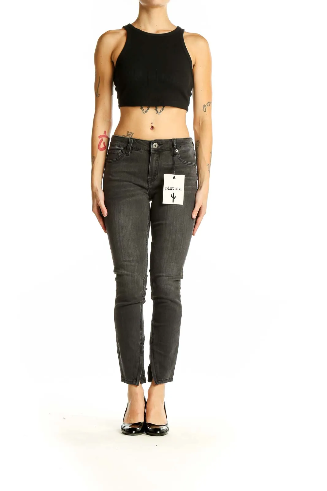 Charcoal Gray Slim Fit Ankle Jeans