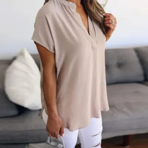 Chiffon V Neck Short Sleeve Blouse