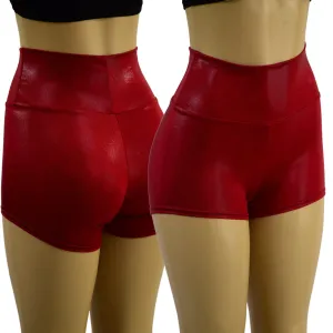 Coagulant Red Metallic High Waist Shorts READY to SHIP
