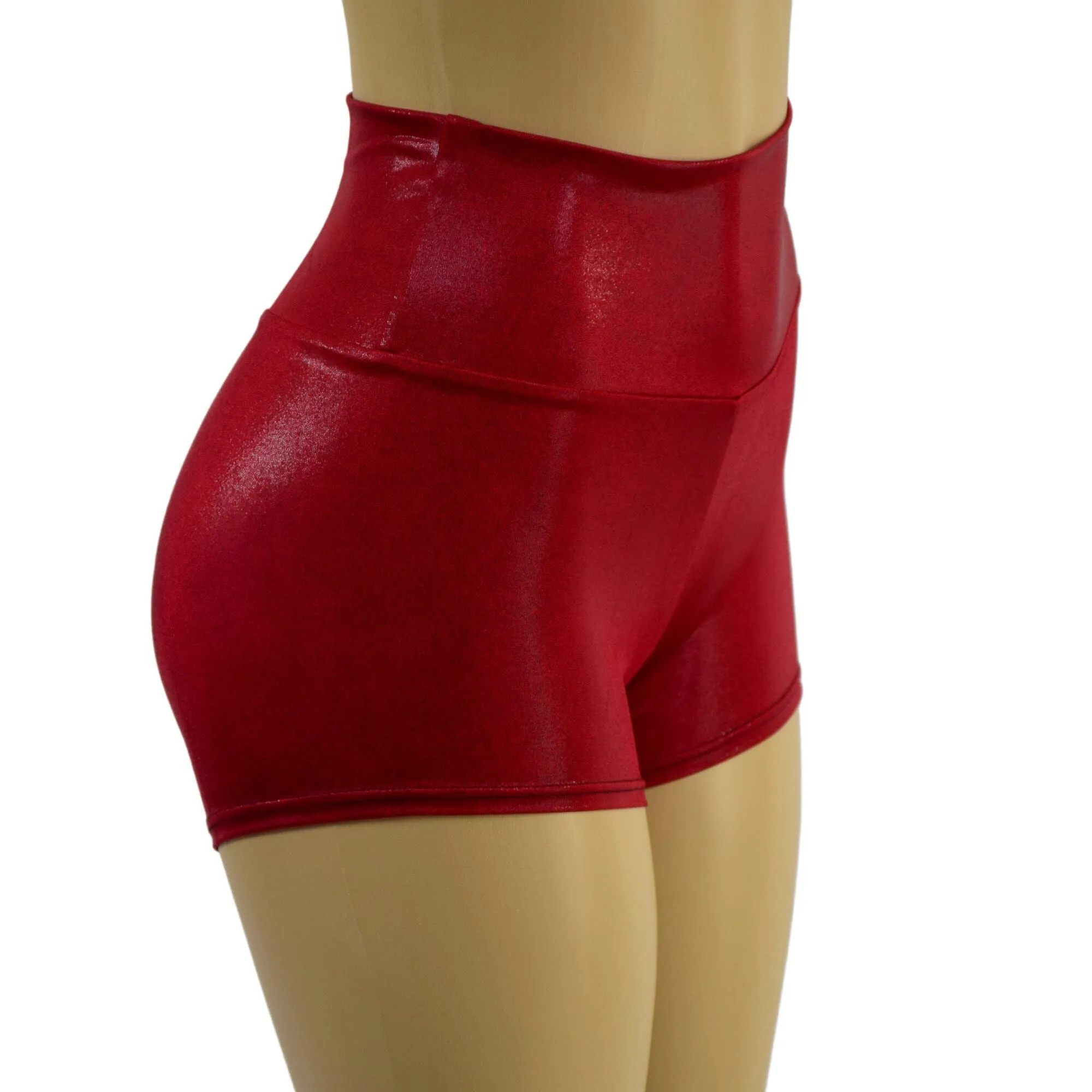 Coagulant Red Metallic High Waist Shorts READY to SHIP