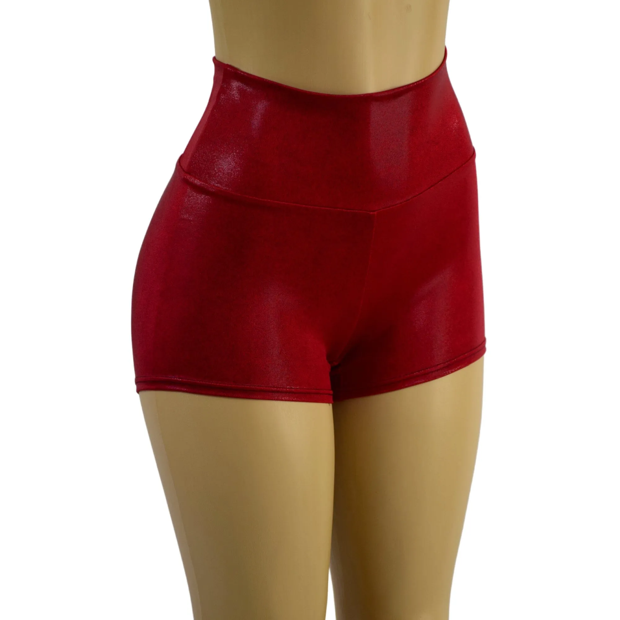 Coagulant Red Metallic High Waist Shorts READY to SHIP