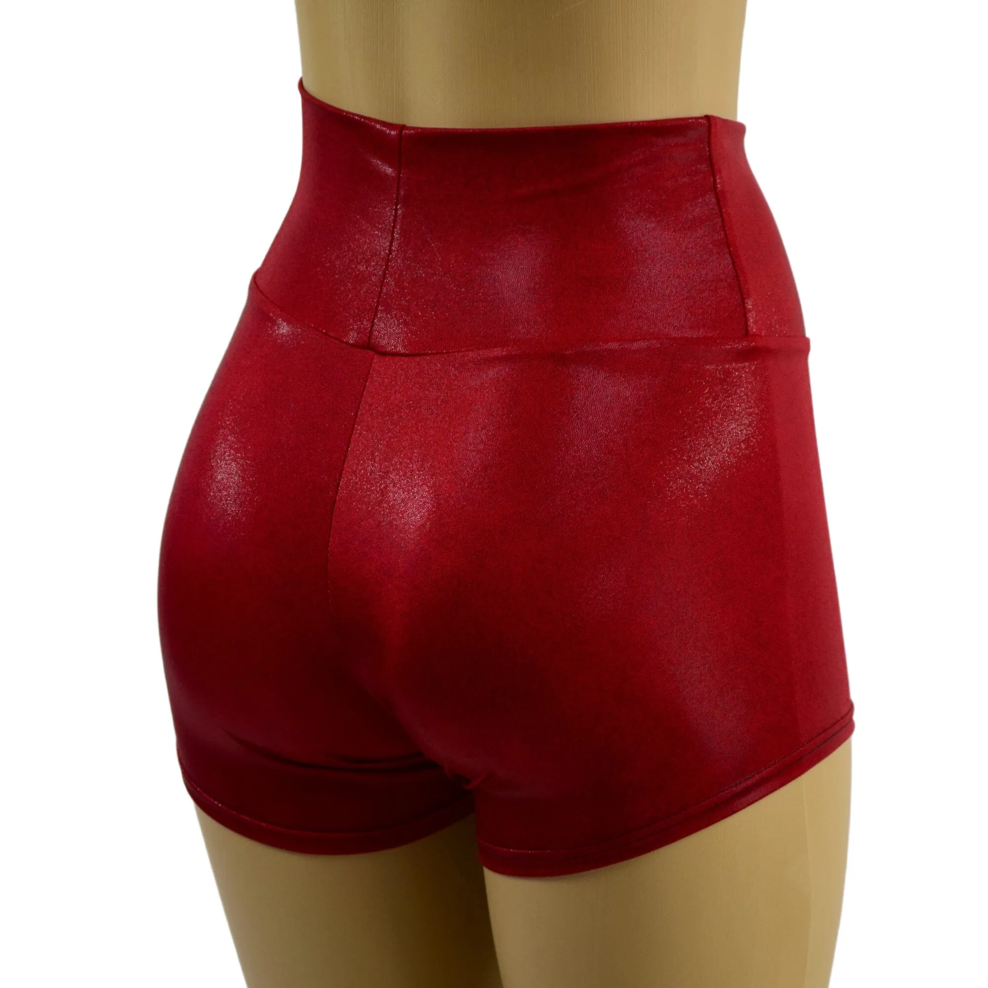 Coagulant Red Metallic High Waist Shorts READY to SHIP