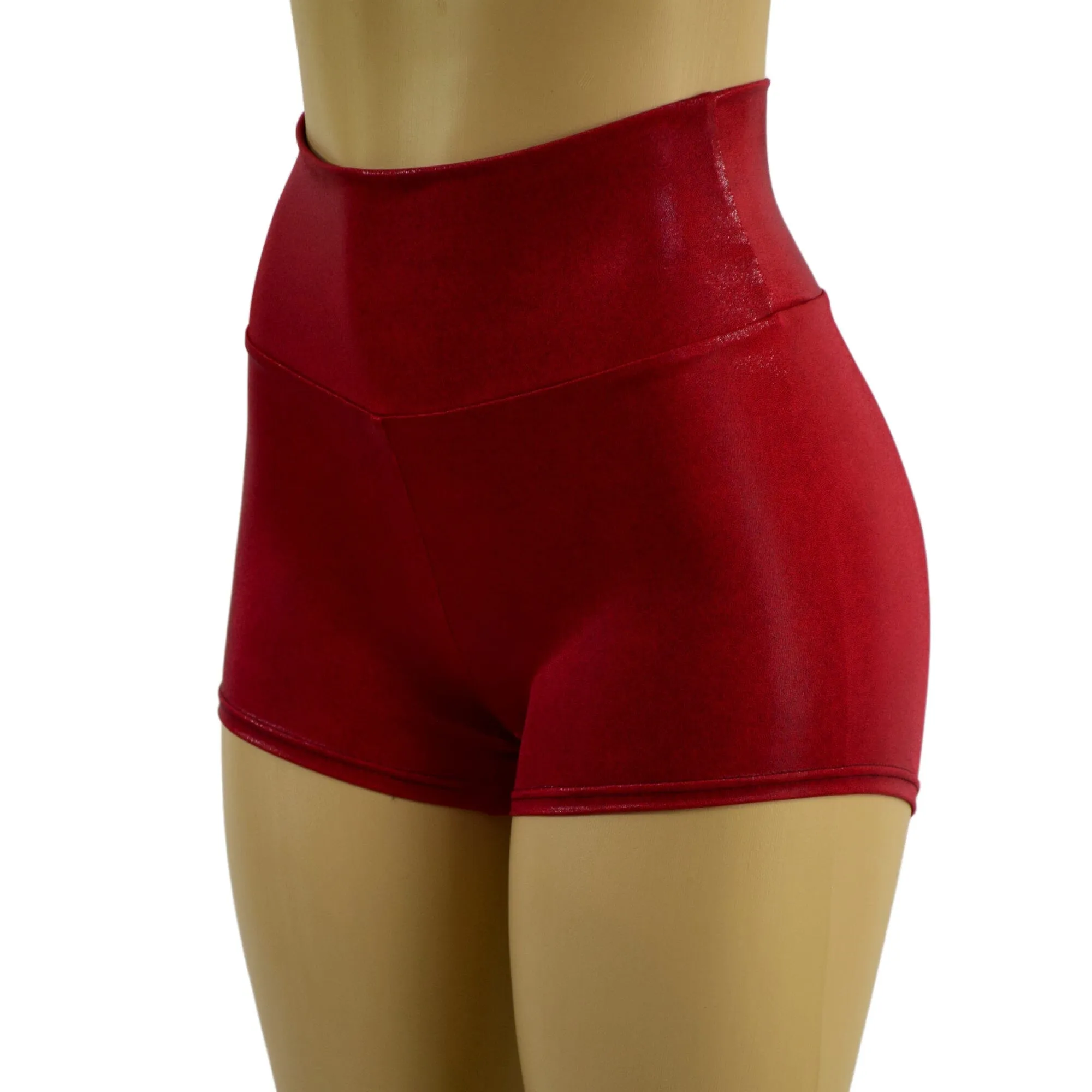 Coagulant Red Metallic High Waist Shorts READY to SHIP