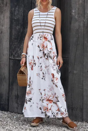 Come And Go Striped Floral Maxi Dress