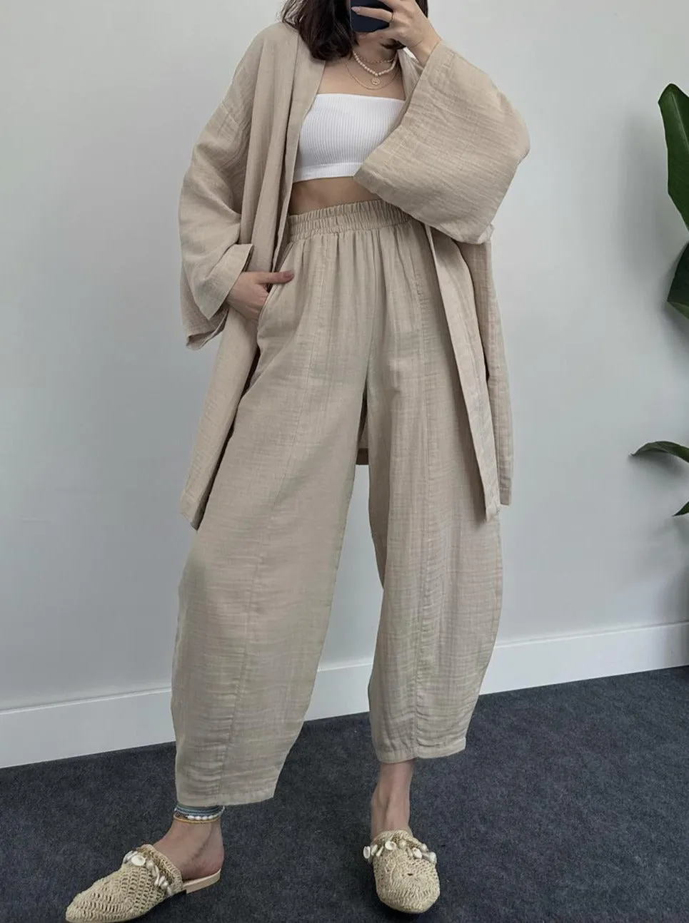 Cotton and Linen Loose Long-sleeved Casual Suit Home Clothes