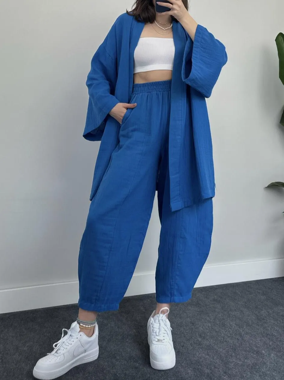 Cotton and Linen Loose Long-sleeved Casual Suit Home Clothes