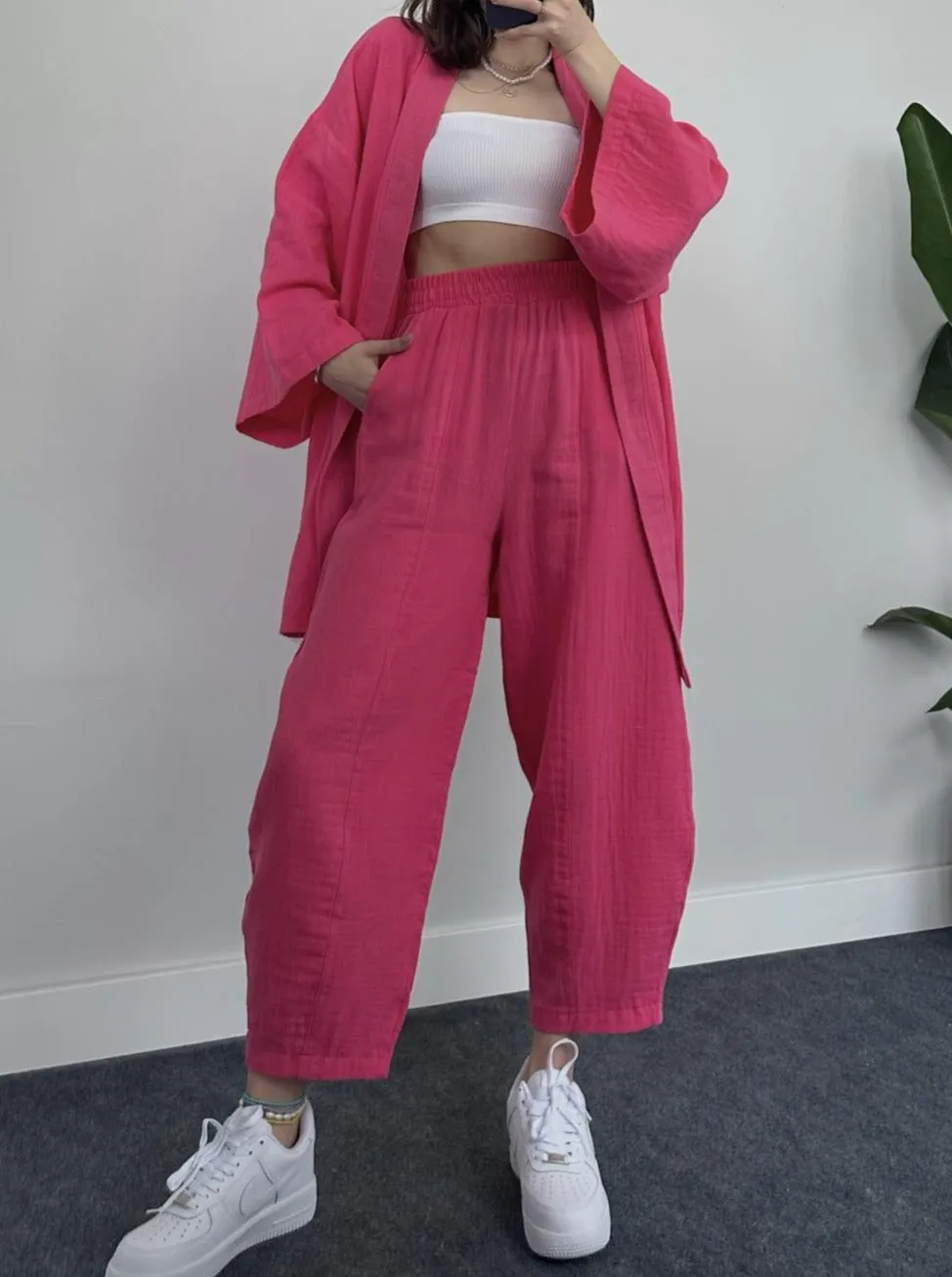 Cotton and Linen Loose Long-sleeved Casual Suit Home Clothes