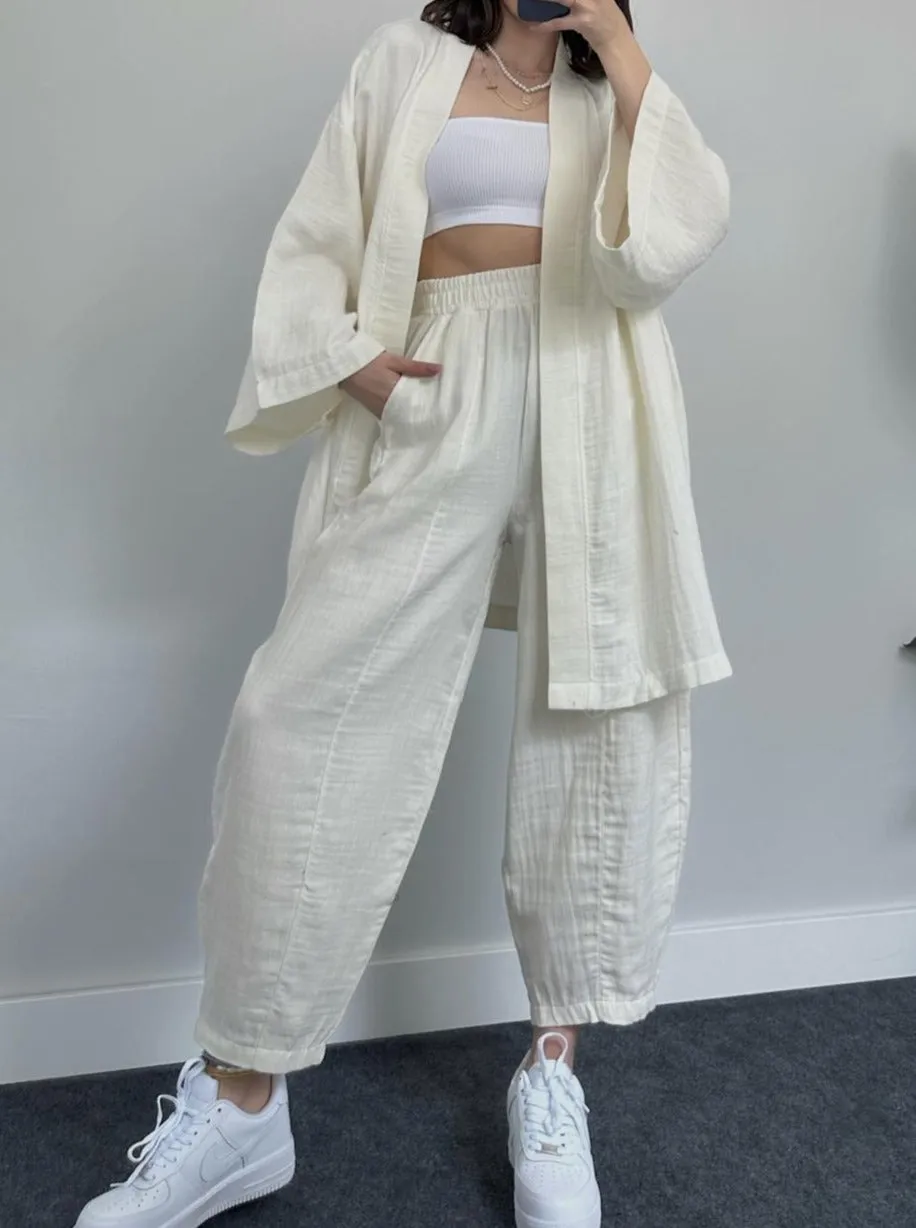 Cotton and Linen Loose Long-sleeved Casual Suit Home Clothes