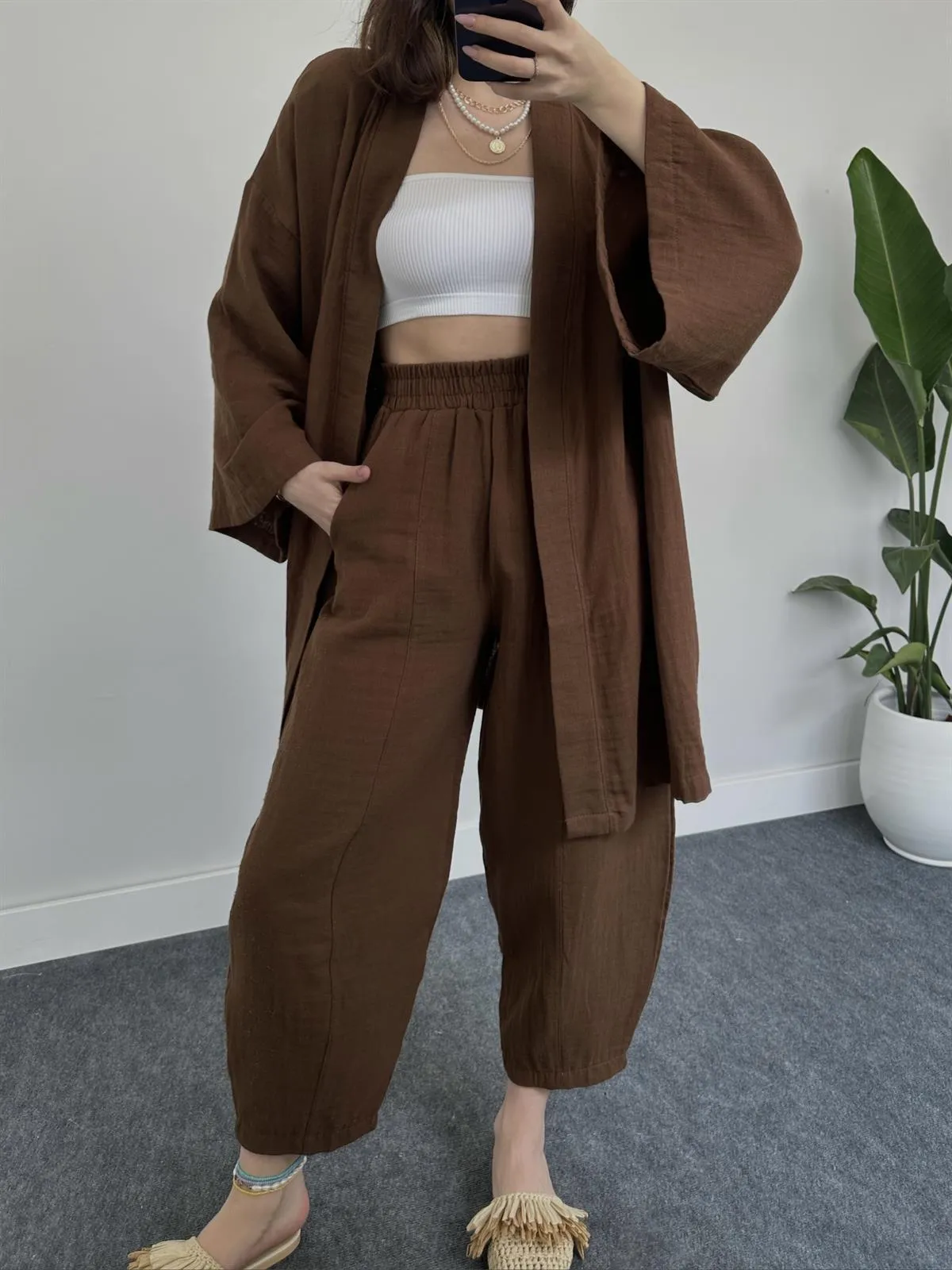 Cotton and Linen Loose Long-sleeved Casual Suit Home Clothes