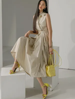 D3867 Sleeveless Trench Midi Dress (Belt set)
