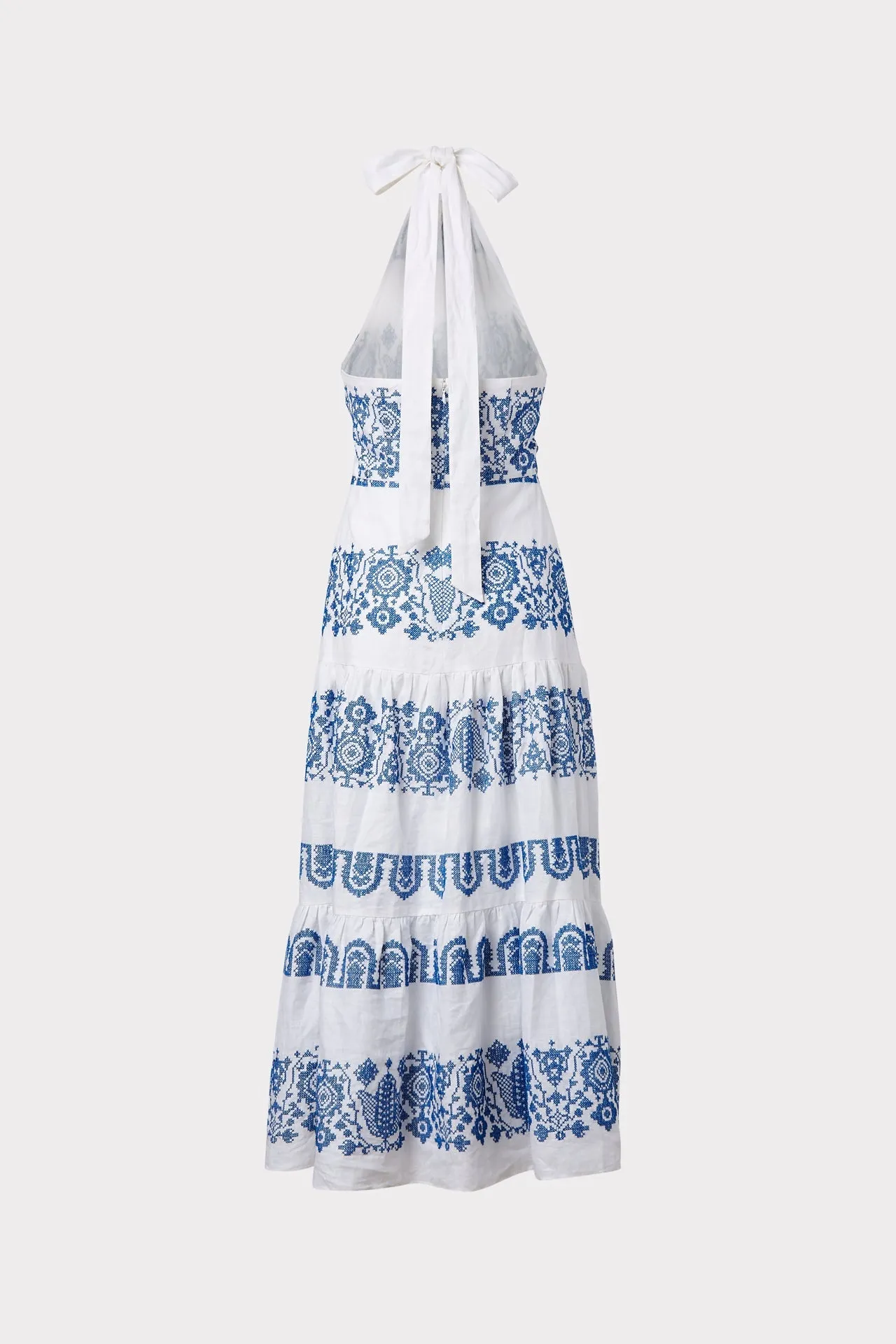 Dea Crosstitch Linen Embroidered Tiered Maxi