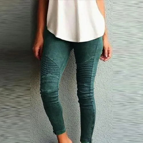 DressBetty - Women Fashion Solid Color Elastic Waistband Slim Skinny Pencil Pant Trouser Leggings Stacked Pants For Women Skinny Pencil Pant
