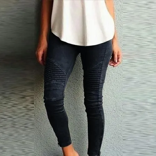DressBetty - Women Fashion Solid Color Elastic Waistband Slim Skinny Pencil Pant Trouser Leggings Stacked Pants For Women Skinny Pencil Pant