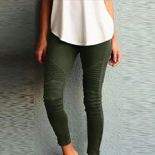 DressBetty - Women Fashion Solid Color Elastic Waistband Slim Skinny Pencil Pant Trouser Leggings Stacked Pants For Women Skinny Pencil Pant
