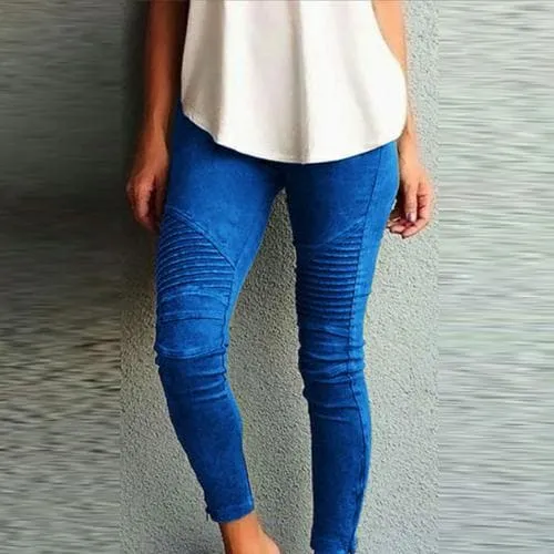 DressBetty - Women Fashion Solid Color Elastic Waistband Slim Skinny Pencil Pant Trouser Leggings Stacked Pants For Women Skinny Pencil Pant