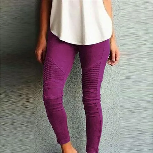 DressBetty - Women Fashion Solid Color Elastic Waistband Slim Skinny Pencil Pant Trouser Leggings Stacked Pants For Women Skinny Pencil Pant
