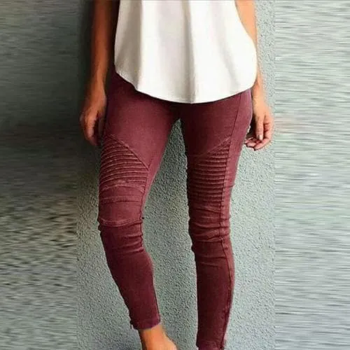 DressBetty - Women Fashion Solid Color Elastic Waistband Slim Skinny Pencil Pant Trouser Leggings Stacked Pants For Women Skinny Pencil Pant