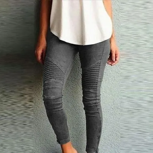 DressBetty - Women Fashion Solid Color Elastic Waistband Slim Skinny Pencil Pant Trouser Leggings Stacked Pants For Women Skinny Pencil Pant