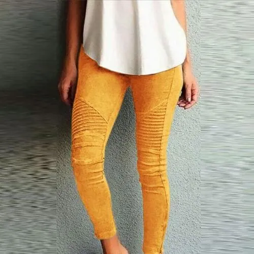 DressBetty - Women Fashion Solid Color Elastic Waistband Slim Skinny Pencil Pant Trouser Leggings Stacked Pants For Women Skinny Pencil Pant