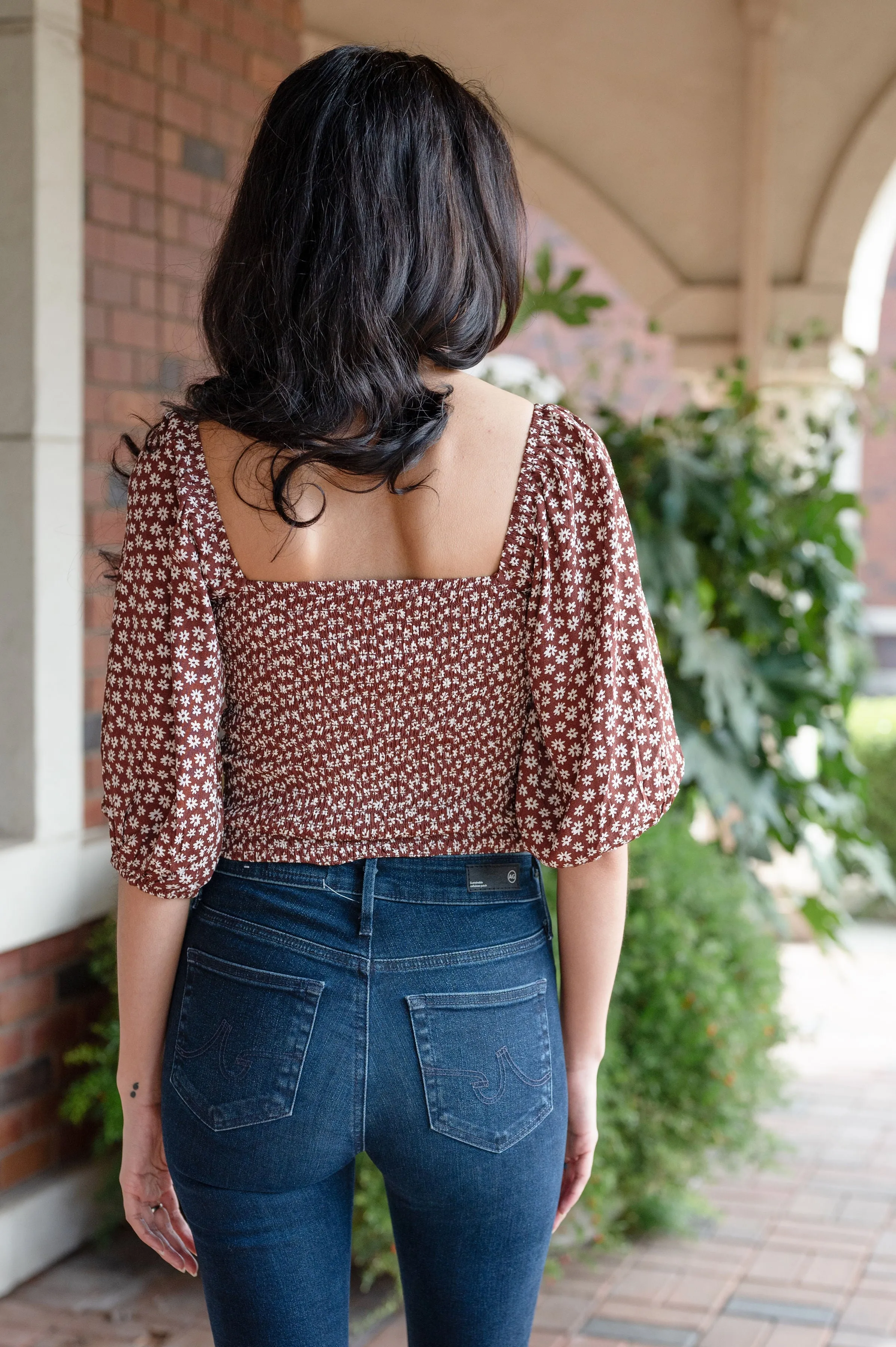 Easy Peazy Floral Smocked Cinched Top